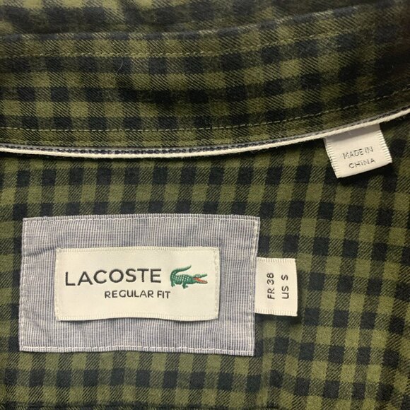 Lacoste Shirt Mens Small Green Gingham Check Regular Fit Cotton Button Up - Picture 8 of 10